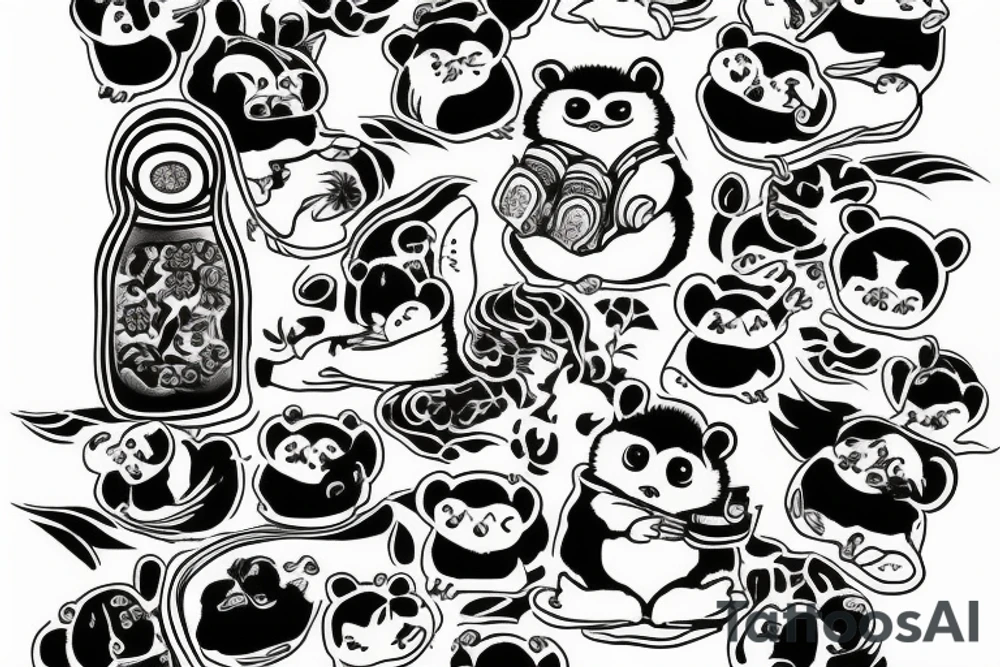 TANUKI SITTING DRINKING SOJU BOTTLE tattoo idea