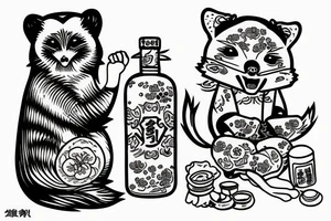 TANUKI SITTING DRINKING SOJU BOTTLE tattoo idea