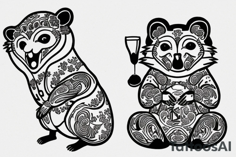 TANUKI SITTING DRINKING SOJU BOTTLE tattoo idea