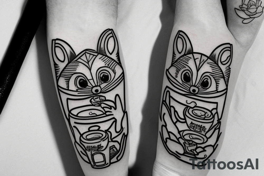 TANUKI SITTING DRINKING SOJU BOTTLE tattoo idea