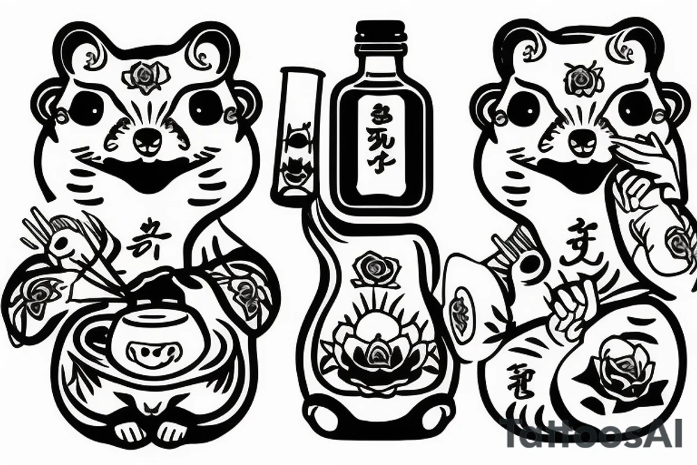 TANUKI SITTING DRINKING SOJU BOTTLE tattoo idea