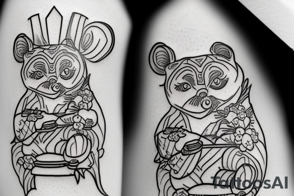 TANUKI SITTING DRINKING SOJU BOTTLE tattoo idea