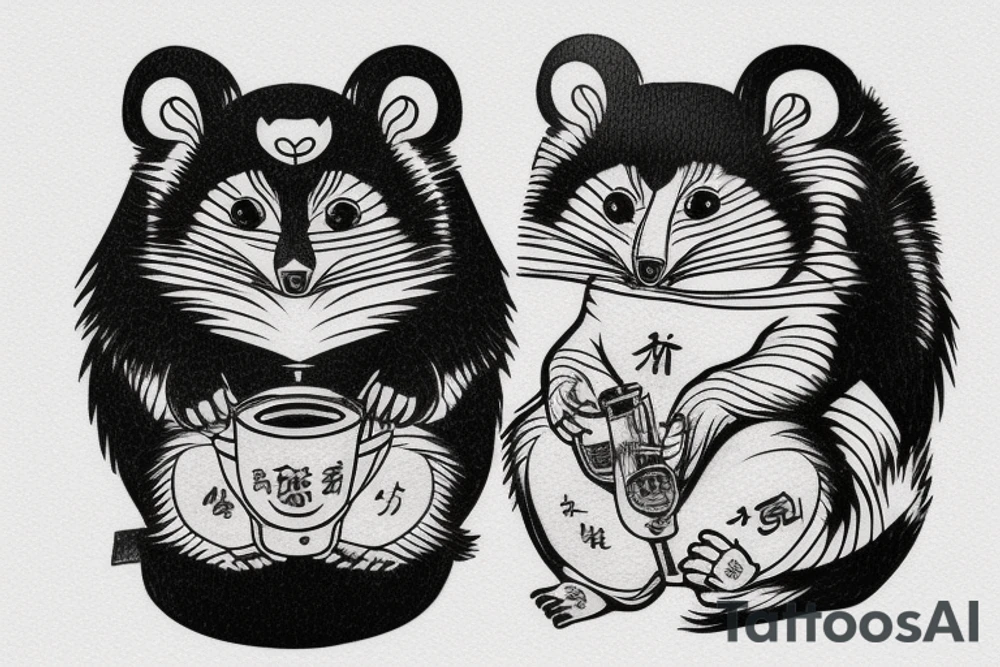TANUKI SITTING DRINKING SOJU BOTTLE tattoo idea