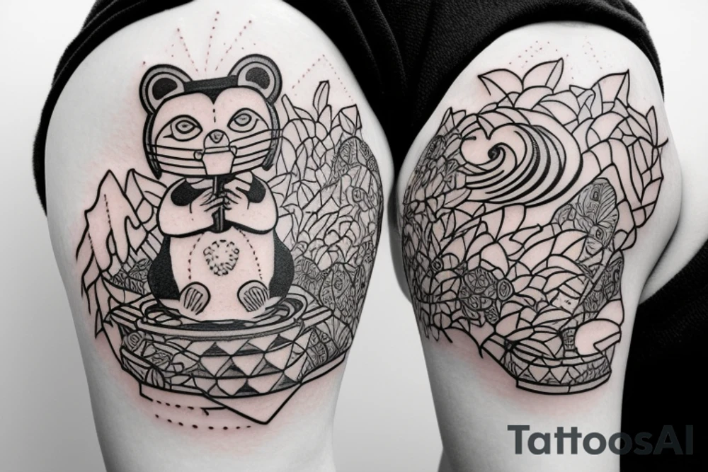 TANUKI SITTING DRINKING SOJU BOTTLE tattoo idea