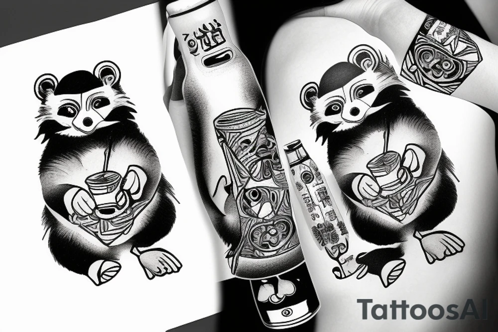 TANUKI SITTING DRINKING SOJU BOTTLE tattoo idea