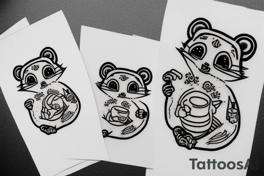 TANUKI SITTING DRINKING SOJU BOTTLE tattoo idea