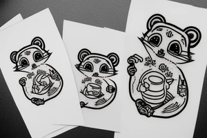 TANUKI SITTING DRINKING SOJU BOTTLE tattoo idea