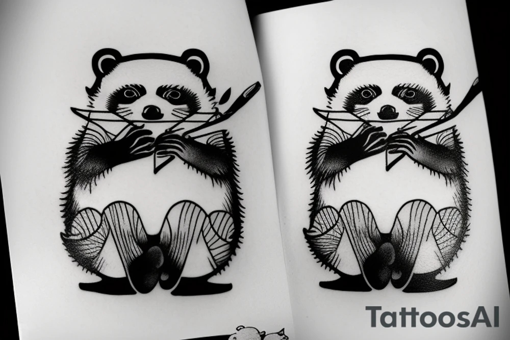 CUTE TANUKI SITTING DRINKING SOJU BOTTLE tattoo idea