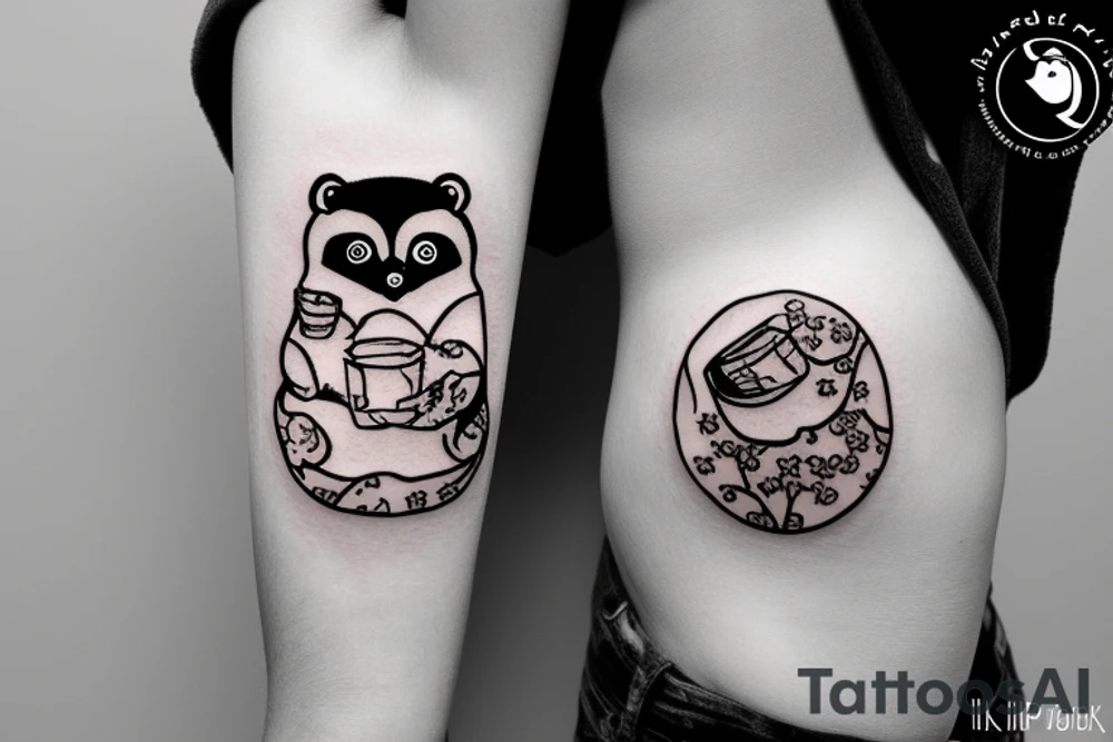 DRUNK TANUKI SITTING DRINKING SOJU BOTTLE tattoo idea