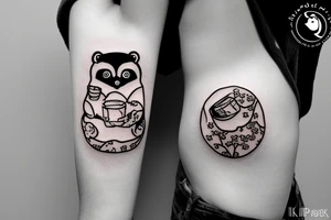 DRUNK TANUKI SITTING DRINKING SOJU BOTTLE tattoo idea