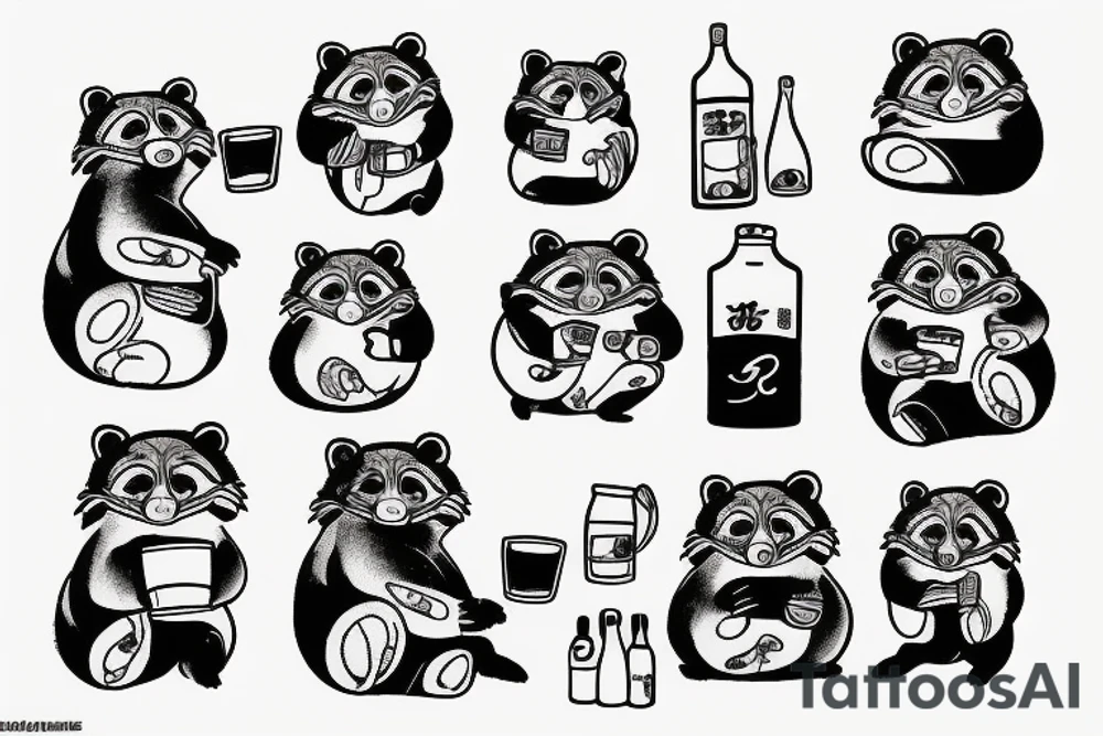 DRUNK TANUKI SITTING DRINKING SOJU BOTTLE tattoo idea