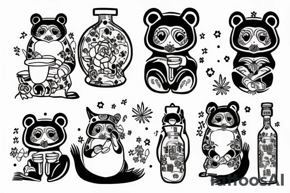 DRUNK TANUKI SITTING SOJU BOTTLE tattoo idea