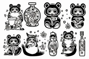 DRUNK TANUKI SITTING SOJU BOTTLE tattoo idea