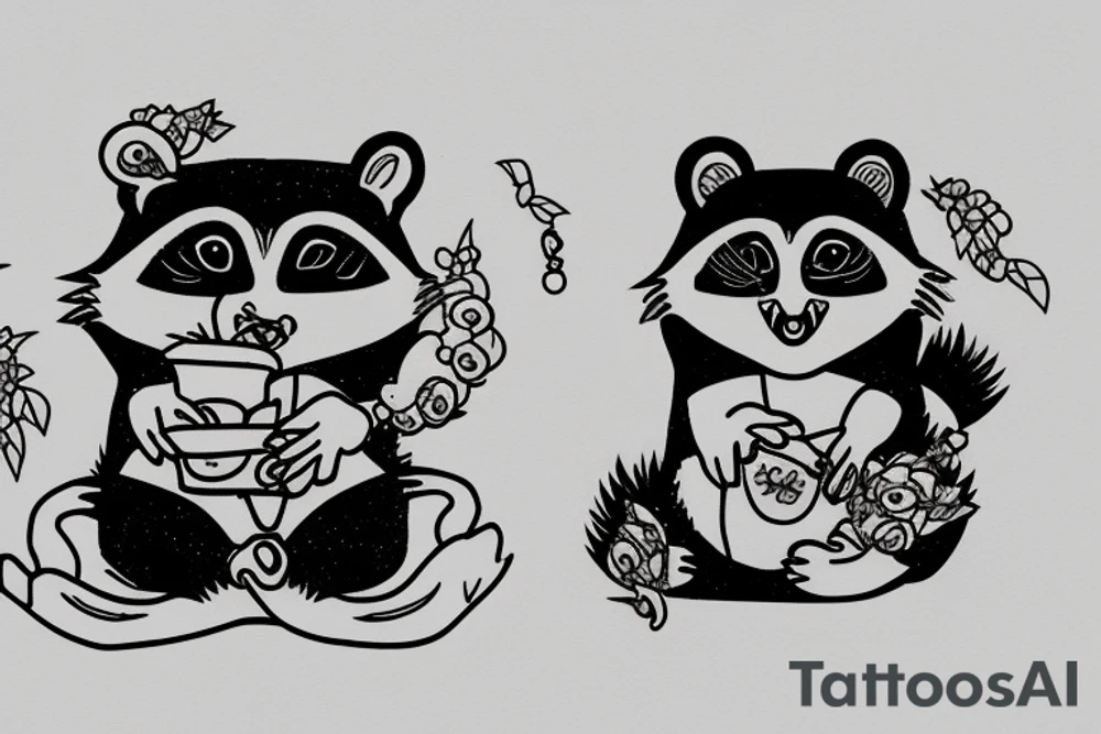 DRUNK TANUKI SITTING SOJU BOTTLE tattoo idea