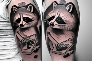 DRUNK RACCOON  SITTING SOJU BOTTLE tattoo idea