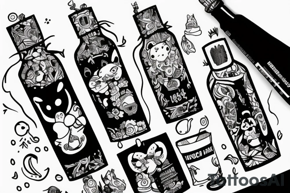 DRUNK RACCOON  SITTING SOJU BOTTLE tattoo idea