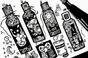 DRUNK RACCOON  SITTING SOJU BOTTLE tattoo idea