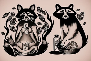 DRUNK RACCOON SITTING WITH SOJU BOTTLE tattoo idea