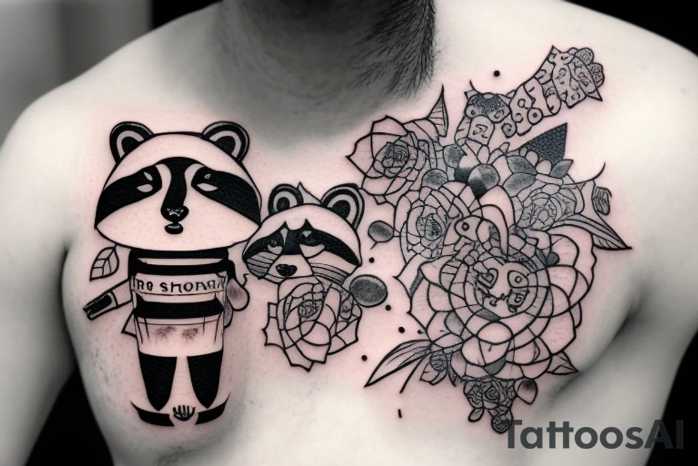 RACCOON SITTING WITH SOJU BOTTLE tattoo idea