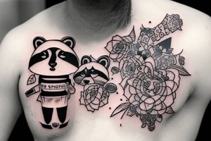 RACCOON SITTING WITH SOJU BOTTLE tattoo idea