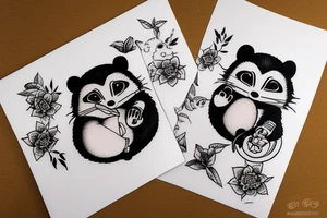 TANUKI SITTING WITH SOJU BOTTLE tattoo idea