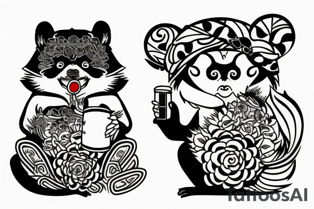 TANUKI SITTING WITH SOJU BOTTLE tattoo idea