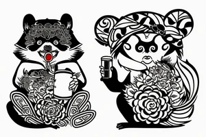 TANUKI SITTING WITH SOJU BOTTLE tattoo idea