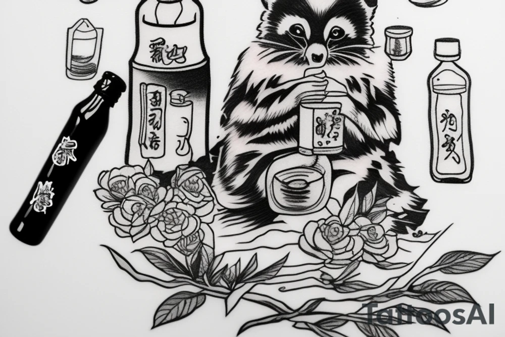 TANUKI SITTING WITH SOJU BOTTLE tattoo idea