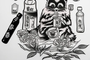 TANUKI SITTING WITH SOJU BOTTLE tattoo idea