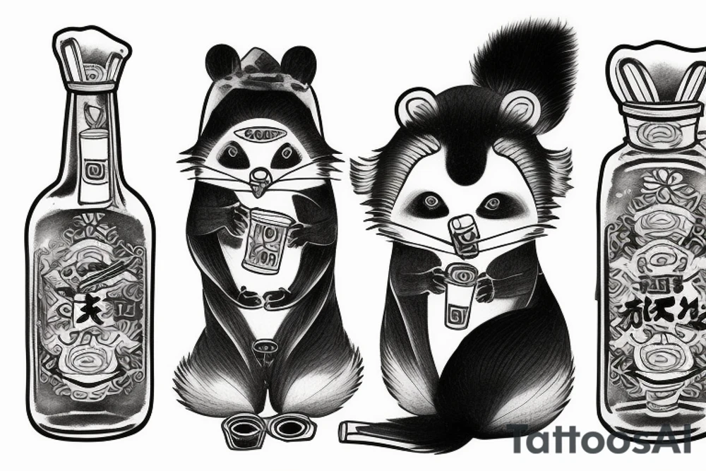 TANUKI SITTING WITH SOJU BOTTLE tattoo idea