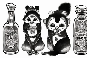 TANUKI SITTING WITH SOJU BOTTLE tattoo idea