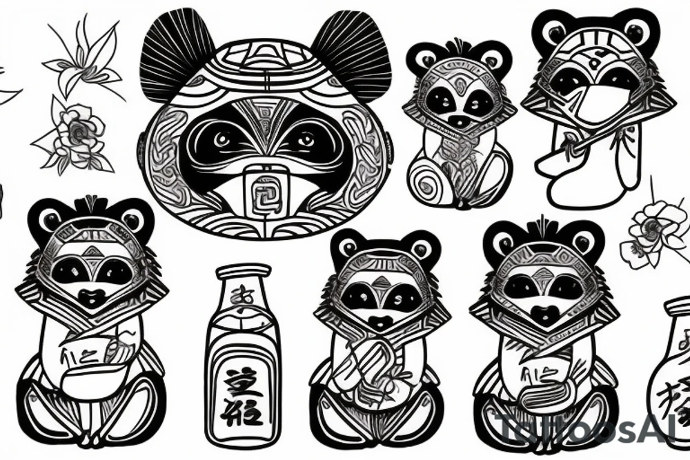TANUKI SITTING WITH SOJU BOTTLE tattoo idea