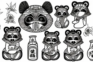 TANUKI SITTING WITH SOJU BOTTLE tattoo idea