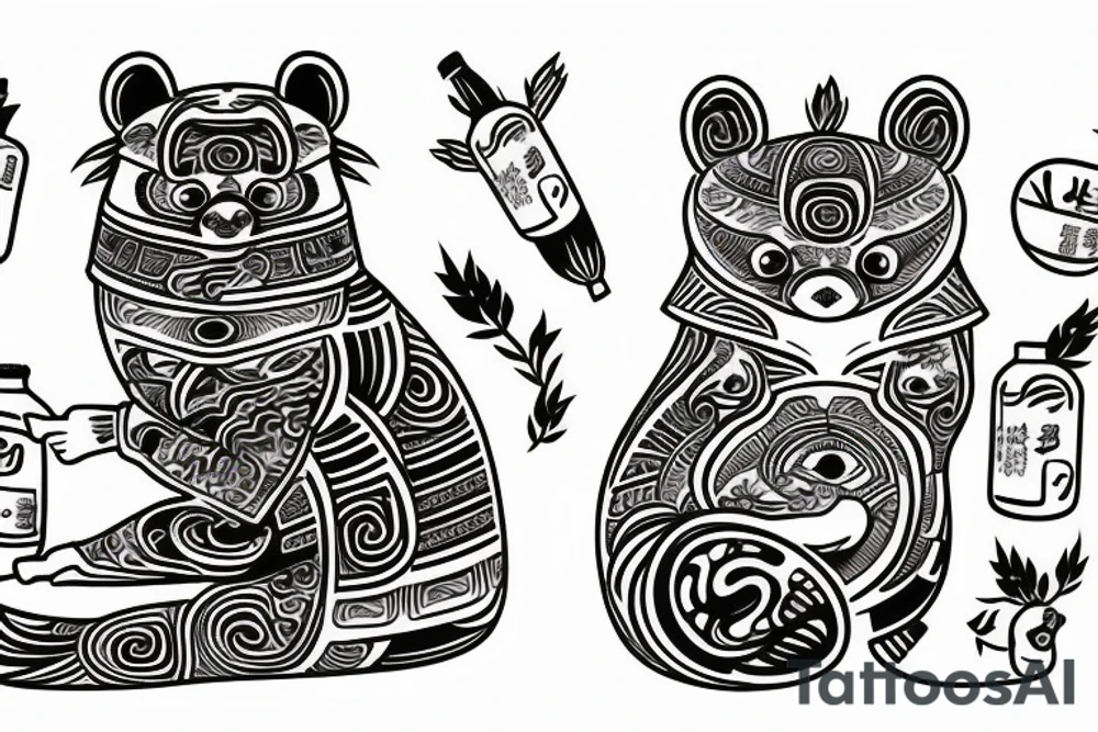 TANUKI SITTING WITH SOJU BOTTLE tattoo idea