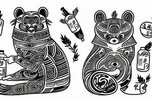 TANUKI SITTING WITH SOJU BOTTLE tattoo idea