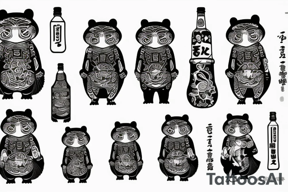 TANUKI STANDING WITH SOJU BOTTLE tattoo idea