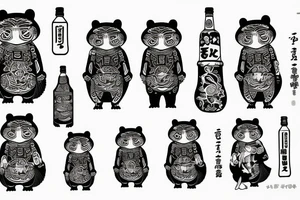 TANUKI STANDING WITH SOJU BOTTLE tattoo idea