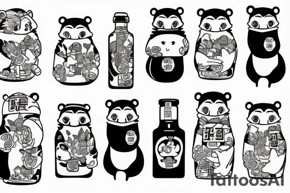 TANUKI STANDING WITH SOJU BOTTLE tattoo idea