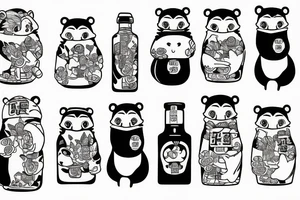 TANUKI STANDING WITH SOJU BOTTLE tattoo idea