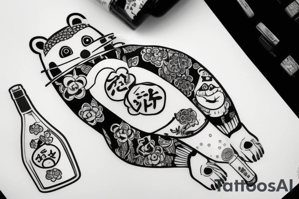 TANUKI WITH SOJU BOTTLE tattoo idea