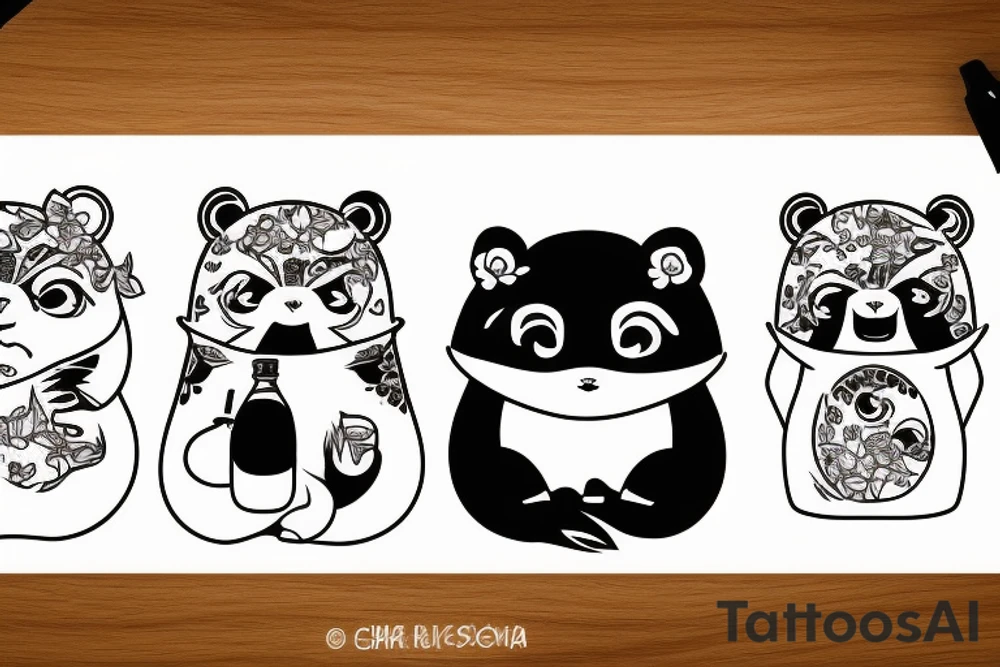 JAPANESE TANUKI WITH SOJU BOTTLE tattoo idea