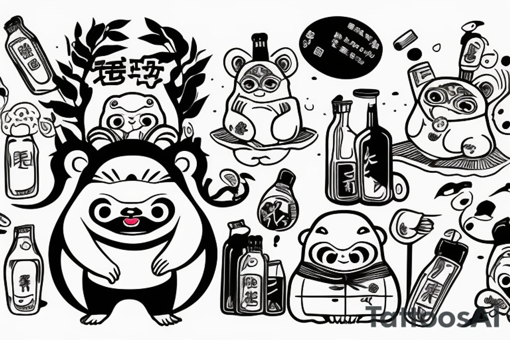 JAPANESE TANUKI WITH SOJU BOTTLE tattoo idea