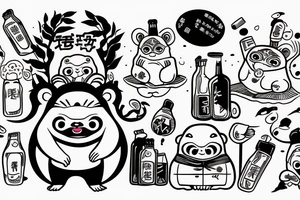 JAPANESE TANUKI WITH SOJU BOTTLE tattoo idea