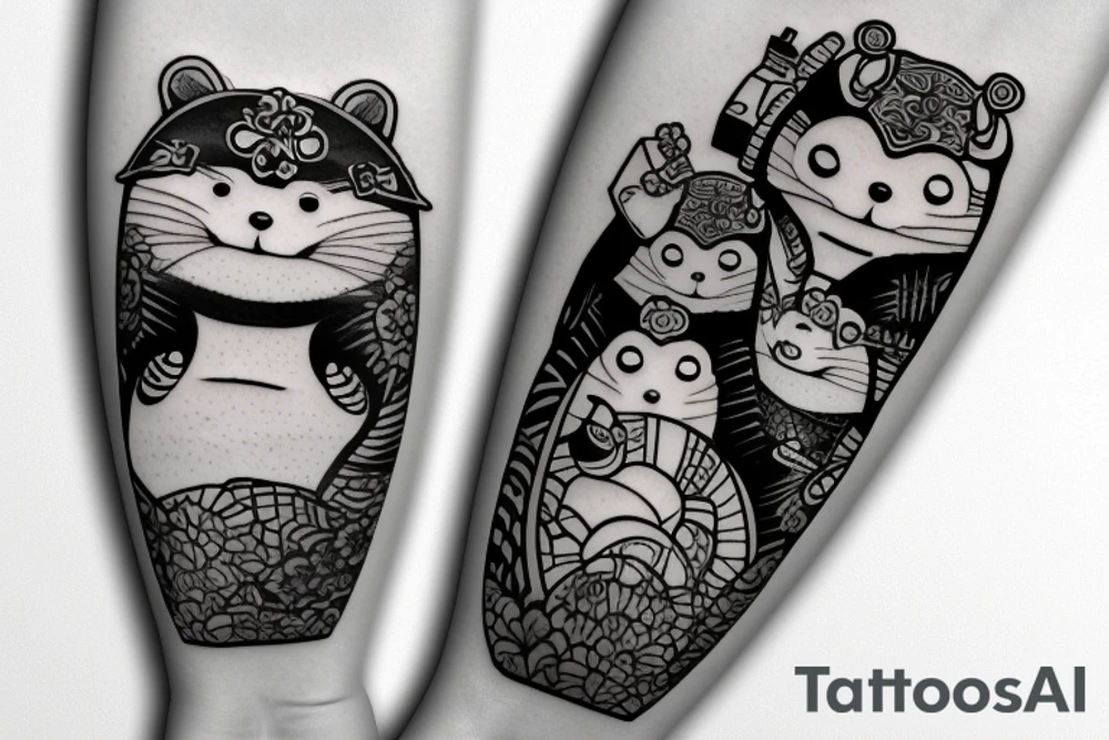 JAPANESE TANUKI WITH SOJU BOTTLE tattoo idea