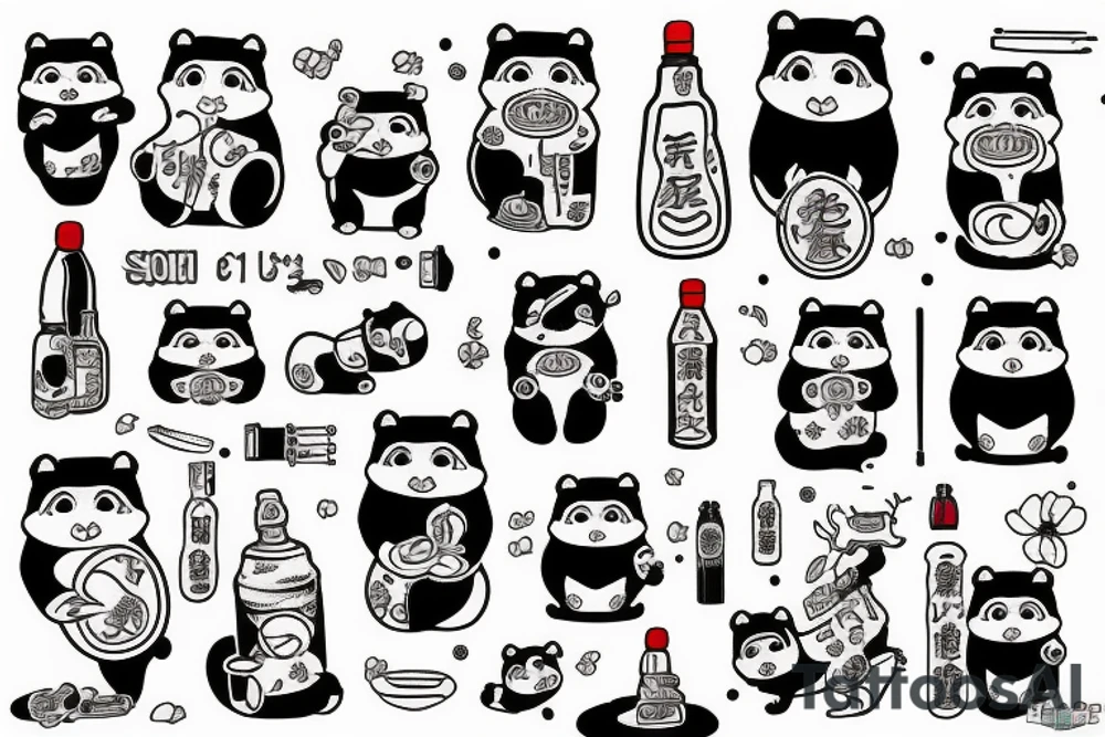 JAPANESE TANUKI WITH SOJU BOTTLE tattoo idea