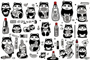 JAPANESE TANUKI WITH SOJU BOTTLE tattoo idea