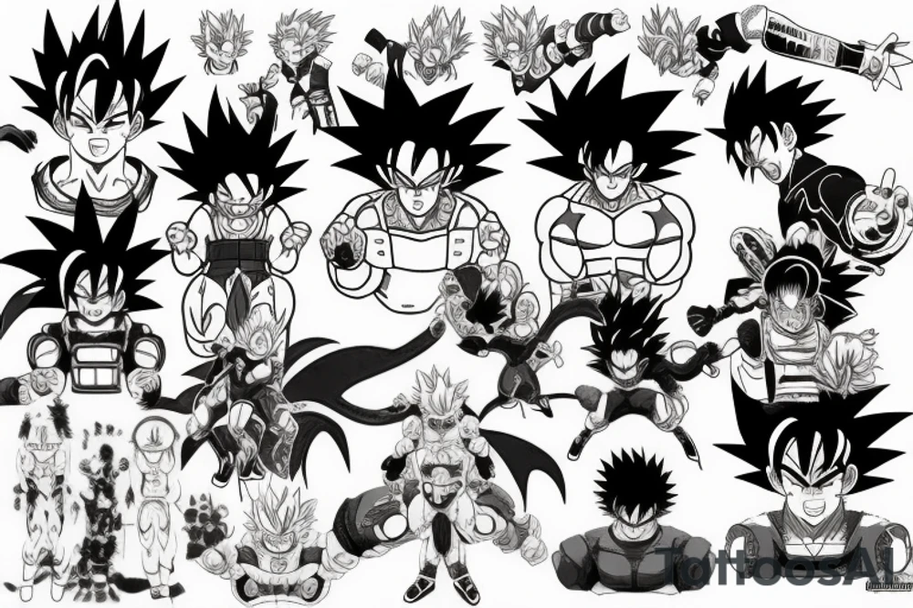 Mix out of Animes like Dragonball Z, Digimon and Naruto tattoo idea