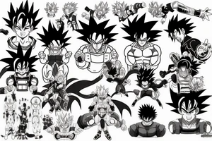 Mix out of Animes like Dragonball Z, Digimon and Naruto tattoo idea