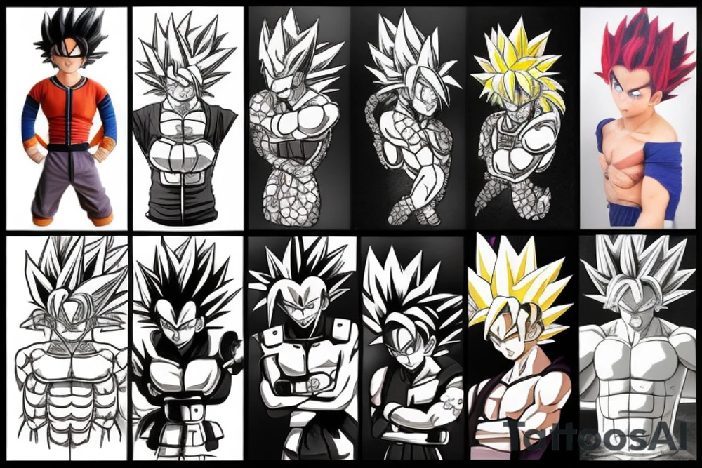 Mix out of Animes like Dragonball Z, Digimon and Naruto tattoo idea