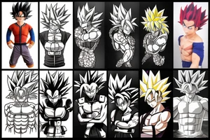 Mix out of Animes like Dragonball Z, Digimon and Naruto tattoo idea